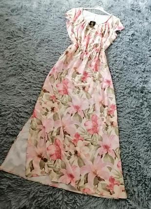 Легка літня довга сукня з розрізами з боків є кишені квітковий принт