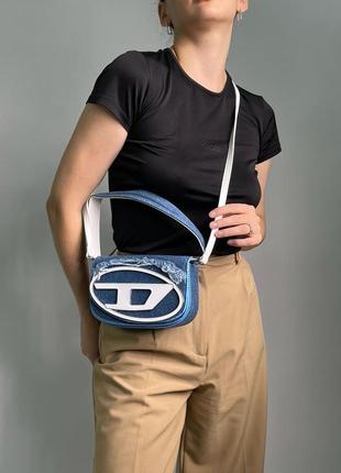 Сумка жіноча в стилі  diesel 1dr denim iconic shoulder bag blue2 фото