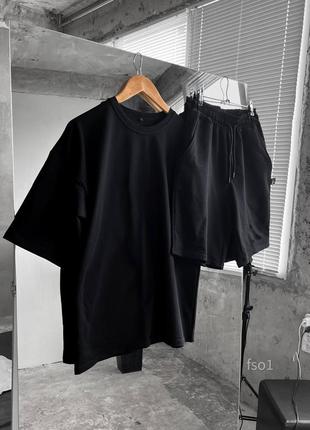 Базовий літній комплект чоловічий оверсайз футболка шорти бежевий6 фото