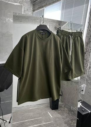 Базовий літній комплект чоловічий оверсайз футболка шорти бежевий7 фото