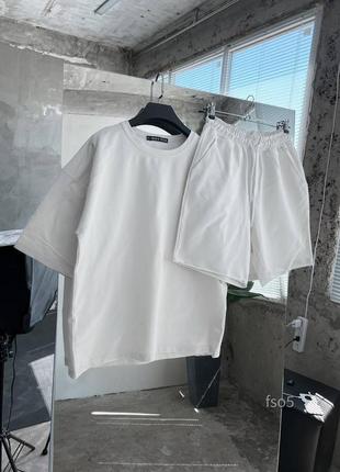 Базовий літній комплект чоловічий оверсайз футболка шорти бежевий4 фото