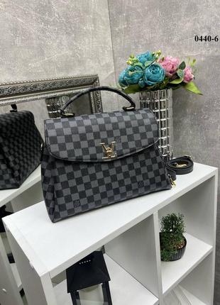 Жіноча стильна та якісна сумка зі штучної шкіри чорна сіра клітина