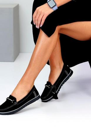 Черные женские туфли мокасины из натуральной замши замшевые мокасины слипоны туфли