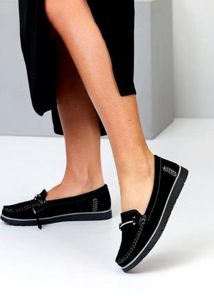 Черные женские туфли мокасины из натуральной замши замшевые мокасины слипоны туфли