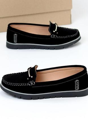 Черные женские туфли мокасины из натуральной замши замшевые мокасины слипоны туфли