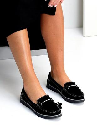 Черные женские туфли мокасины из натуральной замши замшевые мокасины слипоны туфли