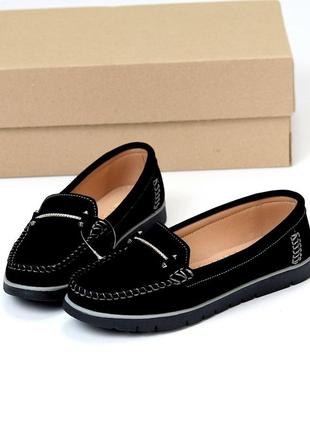 Черные женские туфли мокасины из натуральной замши замшевые мокасины слипоны туфли