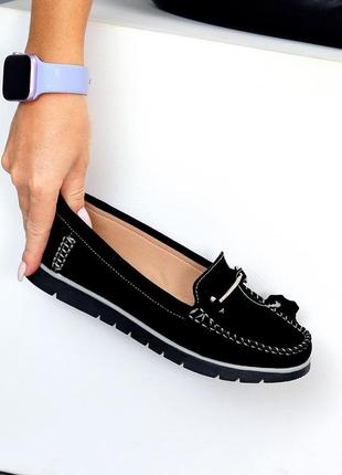 Черные женские туфли мокасины из натуральной замши замшевые мокасины слипоны туфли