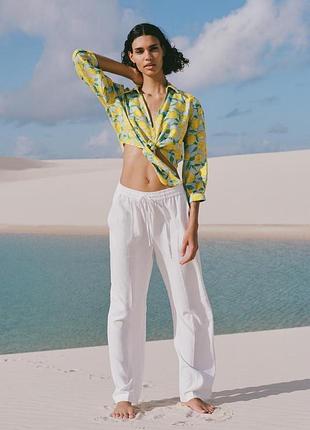 Льняные белые брюки zara