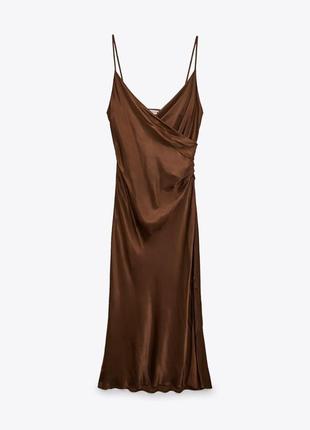 Трендовое сатиновое платье в бельевом стиле zara р. m, миди, хит блогеров