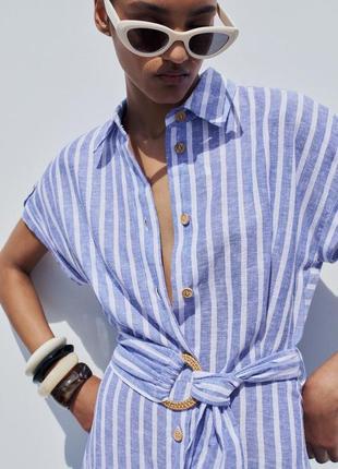 Смугаста сукня з льону zara2 фото