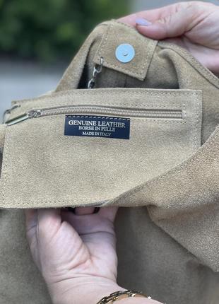 Замшевая темно-бежевая сумка шоппер monica, италия, цвета в ассортименте