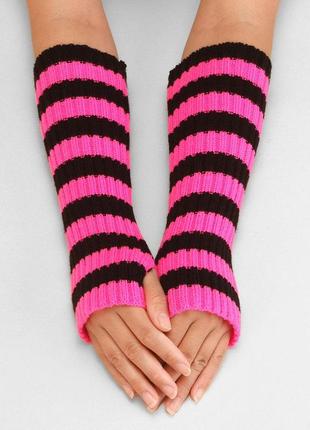 Митенки в рубчик полосатые черно-розовые one size
