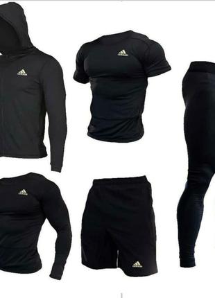 Мужской компрессионный костюм under armour 5в1: рашгард, шорты, леггинсы, футболка, худи. комплект