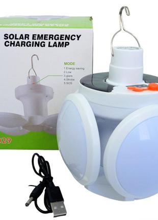 Лампа на акумуляторі + сонячна батарея з підвіскою лед led solar emergency charging lamp 2029