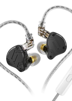 Проводные наушники kz zs10 pro x black мощная гарнитура с микрофоном для смартфона