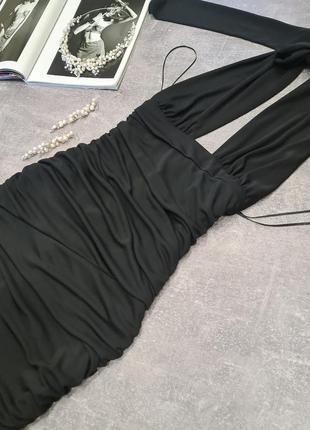Черное мини платье на завязках на шее в складку драпировка zara зара7 фото
