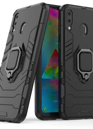 Чехол fiji ring для samsung galaxy m20 2019 (m205) бронированный бампер с кольцом подставкой черный