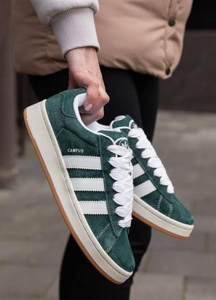 Женские кроссовки adidas campus dark green white3 фото