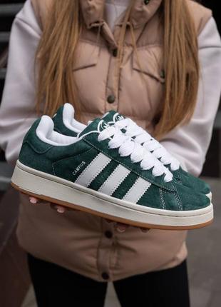 Женские кроссовки adidas campus dark green white1 фото