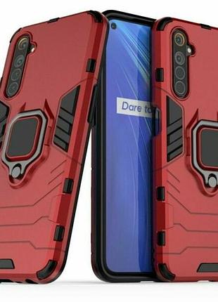 Чехол fiji ring для realme 6s бронированный бампер с кольцом красный