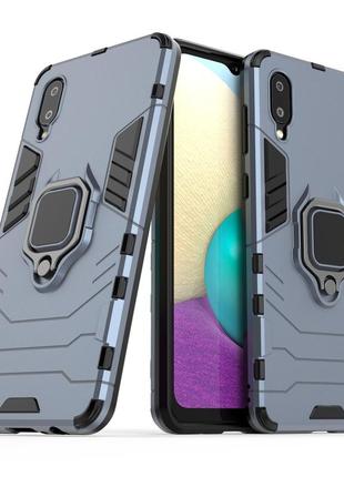Чехол fiji ring для samsung galaxy a02 (a022) бронированный бампер с кольцом темно-синий