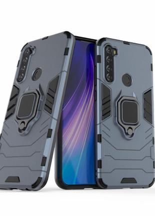 Чохол fiji ring для xiaomi redmi note 8 (2021) броньований бампер з кільцем темно-синій