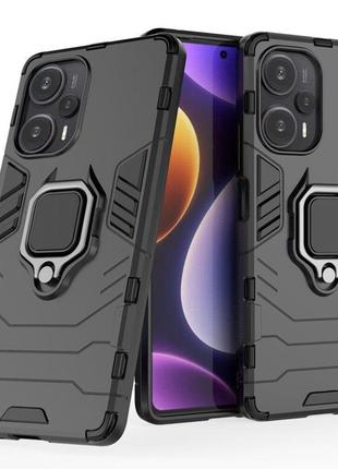 Чехол fiji ring для xiaomi poco f5 бронированный бампер с кольцом подставкой черный
