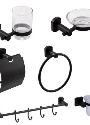 Набір аксесуарів для ванної qtap liberty black matt 3 (6 в 1)