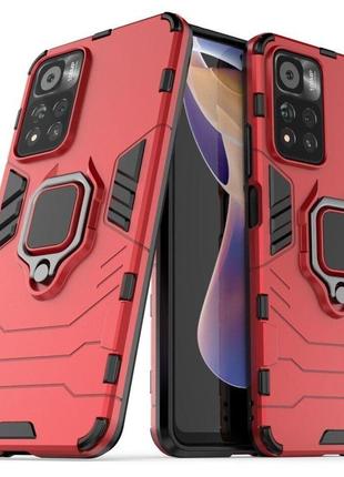 Чехол fiji ring для xiaomi redmi note 11 pro plus 5g бронированный бампер с кольцом красный