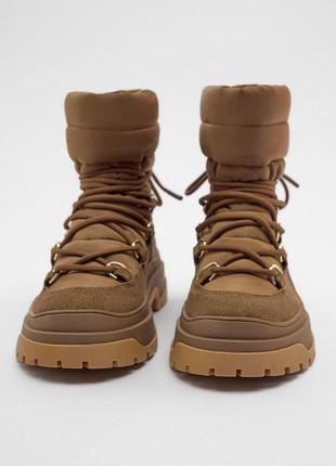 Дуті черевики натуральний замш/текстиль zara