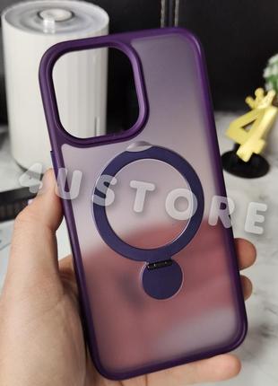 Чехол matt guard ring with magsafe на iphone 15 pro max с кольцом подставкой и магсейф фиолетовый
