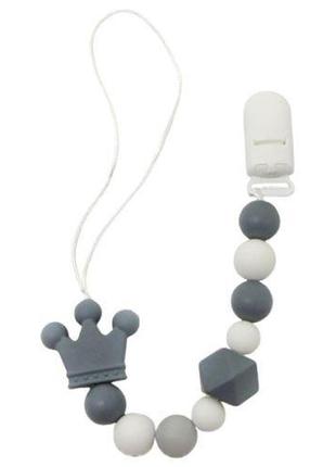 Силіконова ланцюжка для пустушки "корона", чорно-біла