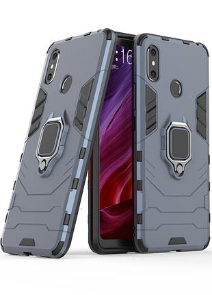 Чохол ring case для xiaomi mi max 3 броньований бампер з кільцем темно-синій