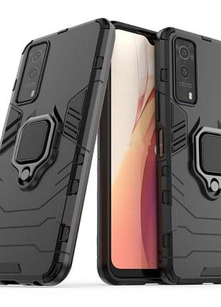 Чехол fiji ring для vivo y53s бронированный бампер с кольцом черный