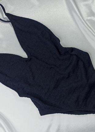 S / стильний суцільний чорний текстурований купальник zara5 фото