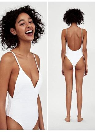 S / стильний суцільний чорний текстурований купальник zara4 фото