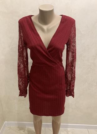Платье с длинным рукавом shein платье бордовое