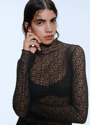Мереживна водолазка зара ажурний топ лонгслів у мереживах від zara
