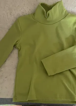 (634) дитяча футболка з довгим рукавом, напіввисокий комір, однотонний