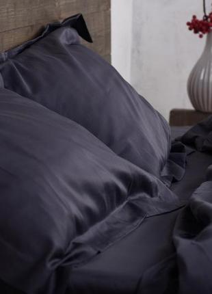 Комплект постельного белья полуторный dark gray с натурального сатина 150х210 см1 фото