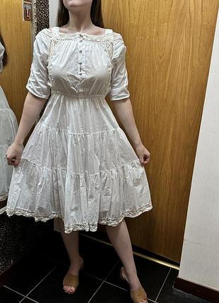 Белый сарафан женский,белый сарафан из хлопка,белое платье миди