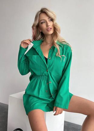 100% турецкий лен!!️ летний льняной женский костюм рубашка + шорты, костюм из натуральной ткани/ мод 3216 фото