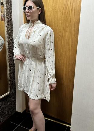 Платье мини h&m,женское платье мини,сарафан с цветами,бежевый сарафан