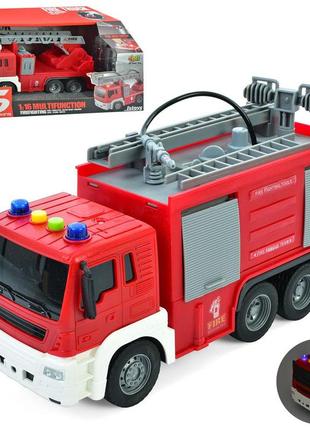 Пожежна машина js109-10 1:16,бризкає водою,рух.деталі,2види,муз.,світло,бат.(таб.),кор.,33-17,5-13,5