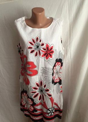 Женский сарафан лен и хлопок принт цветы