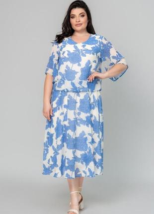 Платье летнее длинное шифоновое на подкладке цветочный принт1 фото