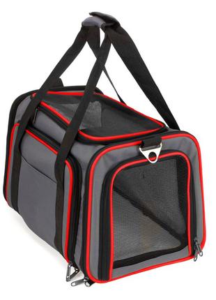 Сумка переноска для кошек и собак 66x38x26 см cosmopet cp-05 (s) grey-red4 фото