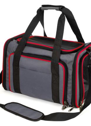 Сумка переноска для кошек и собак 66x38x26 см cosmopet cp-05 (s) grey-red2 фото