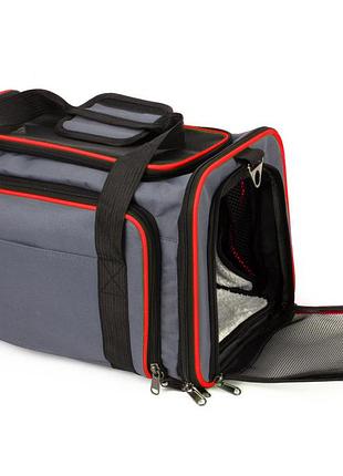 Сумка переноска для кошек и собак 66x38x26 см cosmopet cp-05 (s) grey-red6 фото